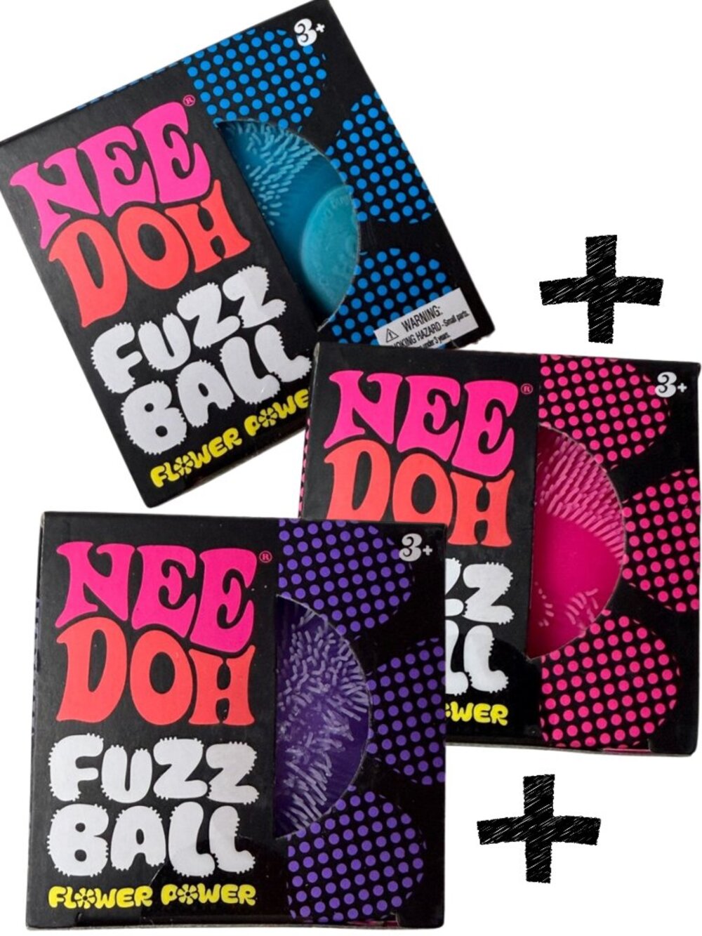 🌼🩷💙💜 NIB LOT OF 3 NeeDoh Fuzz Ball Flower Power BLUE PINK PURPLE🔥RARE